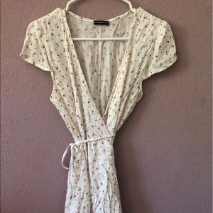 White and Pink Floral Brandy Melville Wrap Dress
